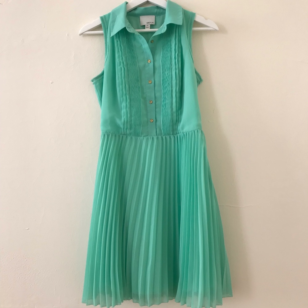 Greylin mint green pleated shirt dress